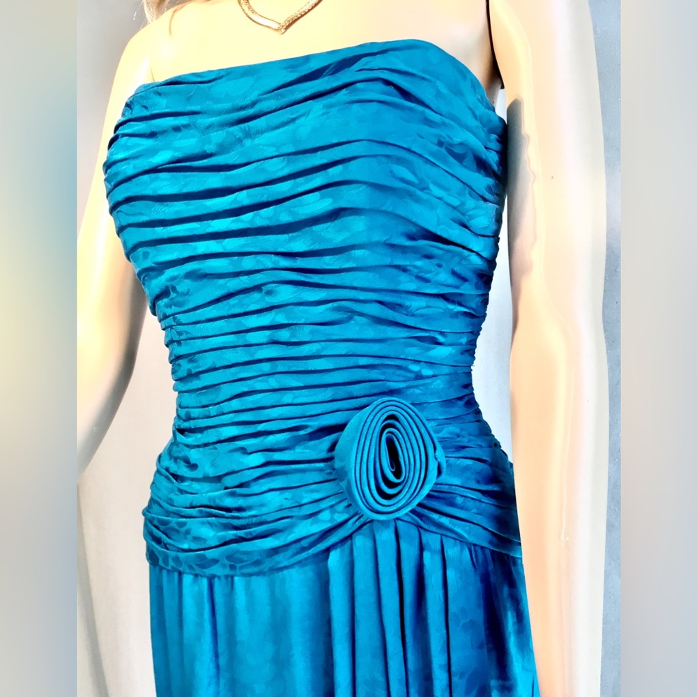 AJ BARI Vintage Blue Strapless mini cocktail dress Ruching Draping Quiet Luxury - Picture 5 of 14